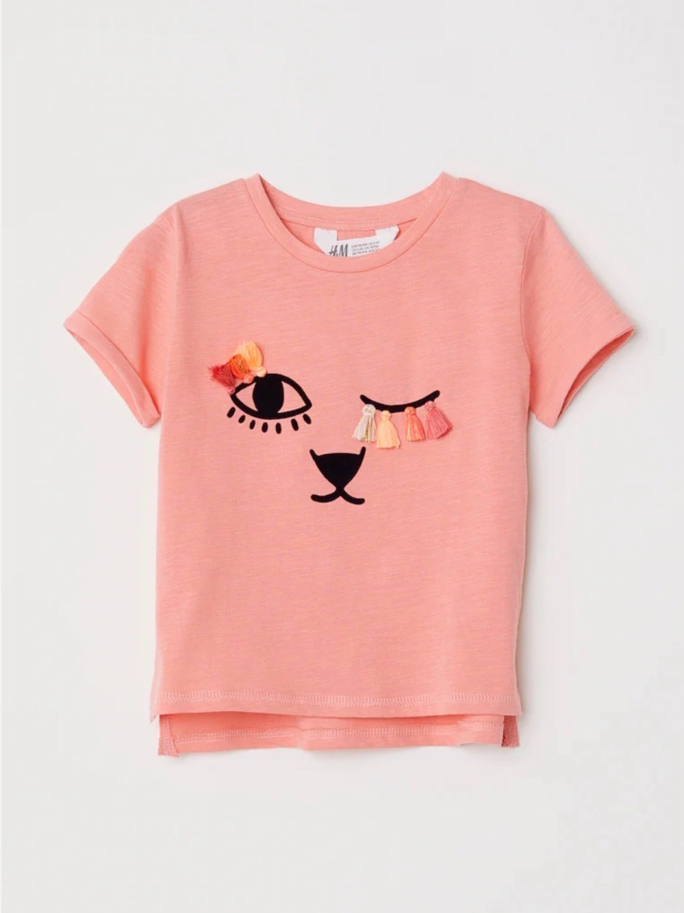 H&M Girls Coral Tassel Eye Animal Graphic Tee Size 2-4 Years